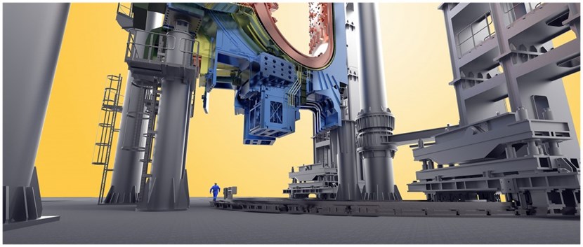 Six storyes high, made of 800 tons of steel, the Sector Sub-Assembly tools will work in concert to equip the nine sectors of the vacuum vessel before their transfer to the Tokamak Pit. (Click to view larger version...)